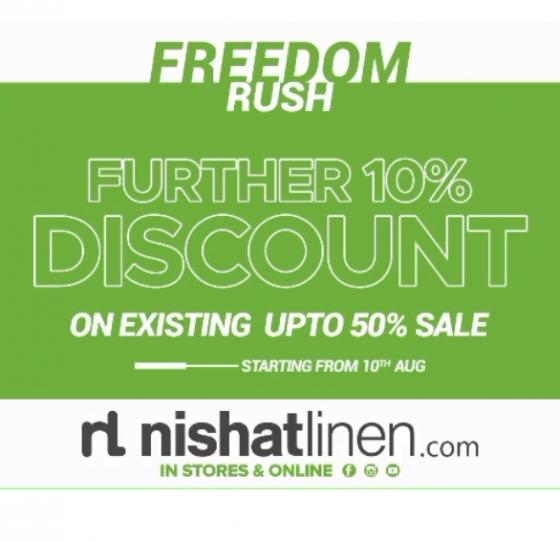 Nishat Linen Freedom Sale! 10 Additional Discount on Existing Upto 50
